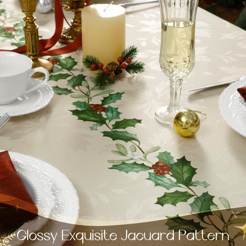 Mantel Romanstile damasco con poinsettias, aspecto lujoso para eventos estacionales.