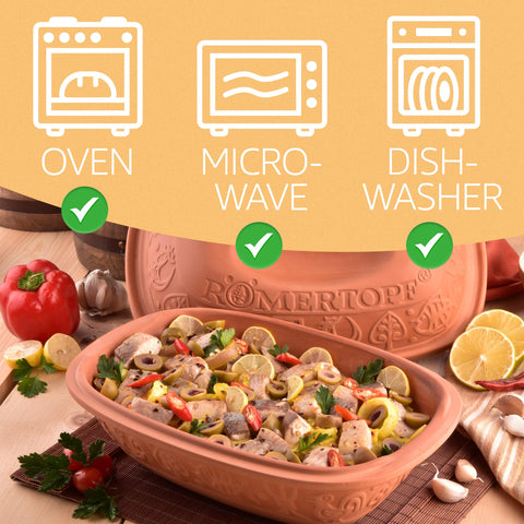 Romertopf con dimensiones externas adecuadas para hornos estándares.