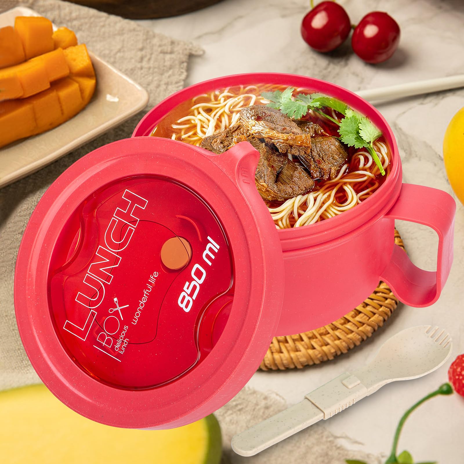 Ronanemon cuenco ramen microondas con tapa, ideal para fideos listos en minutos.