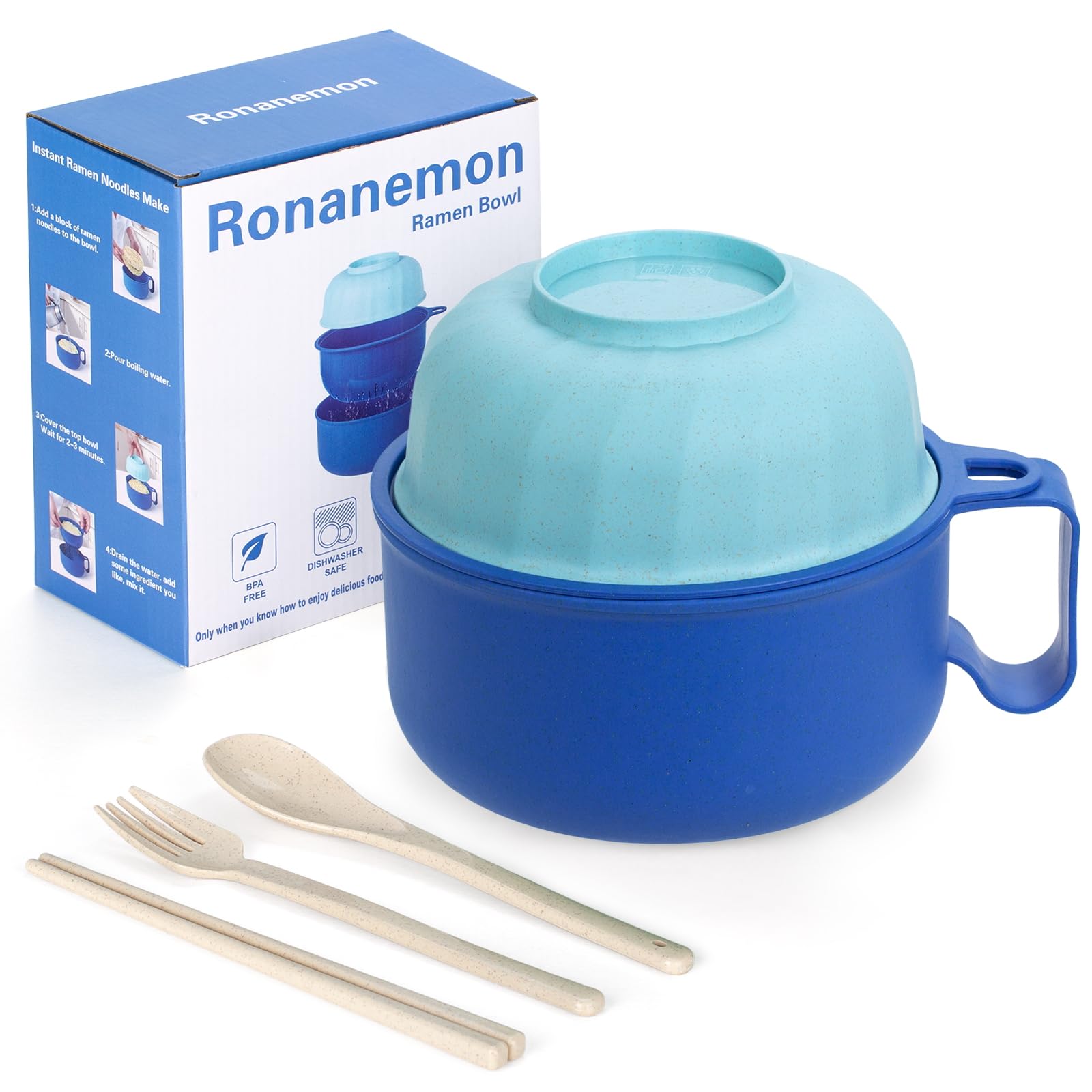 Ronanemon tazón ramen grande 40oz listo para porciones rápidas y abundantes