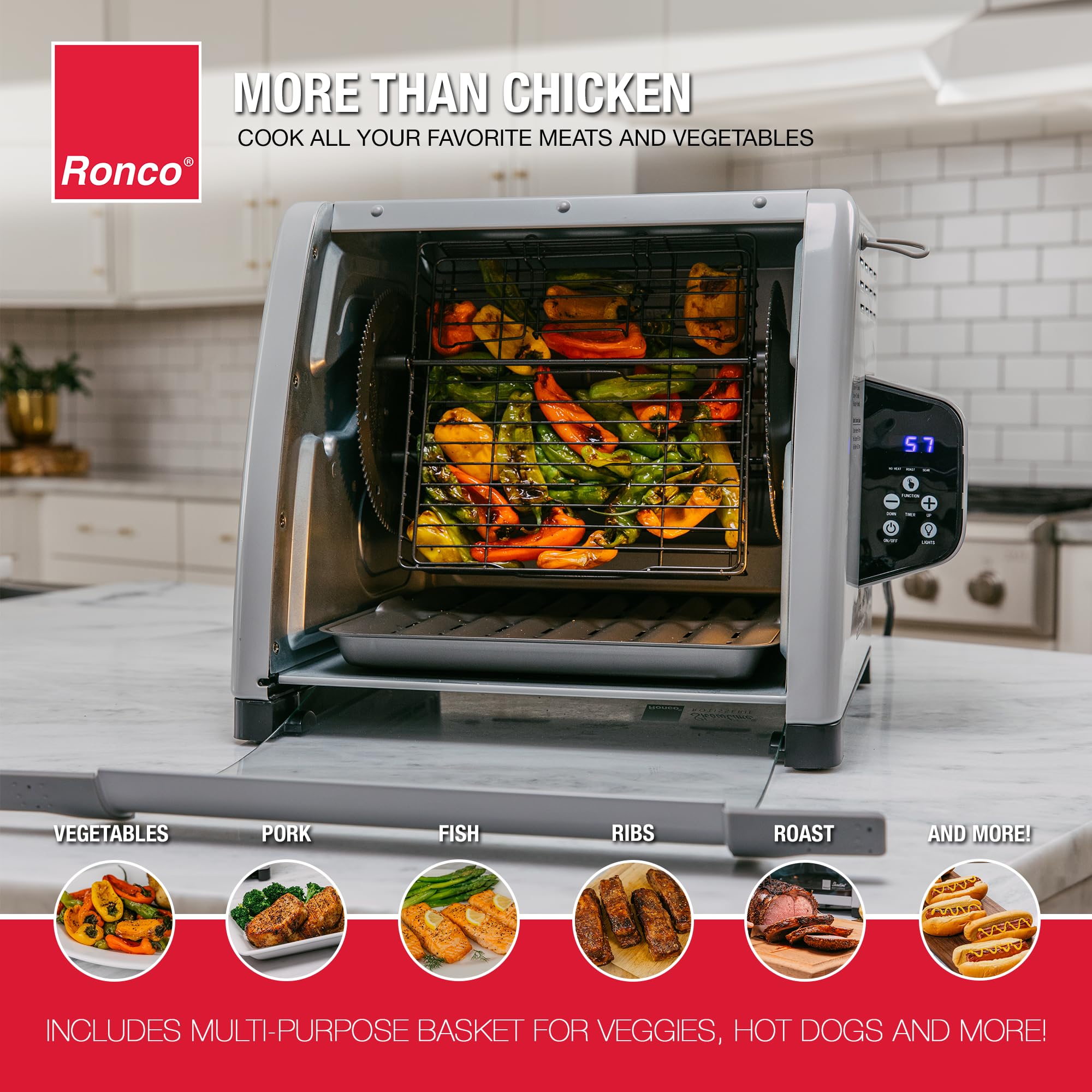 Ronco 6000 Platino rotisera, accesorios incluidos para múltiples recetas
