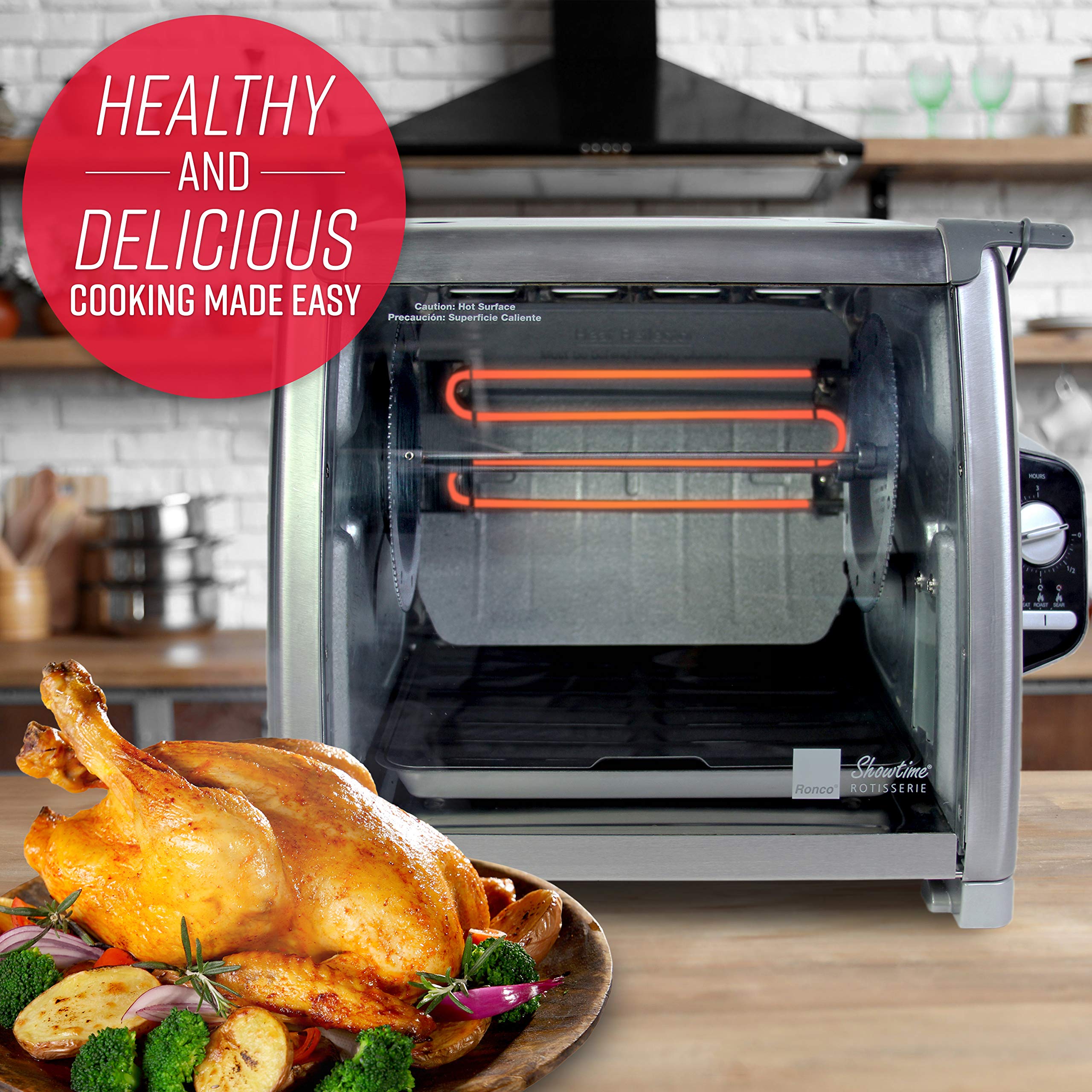 Ronco Horno Rotisserie, controles fáciles para ajustar tiempos y temperaturas.
