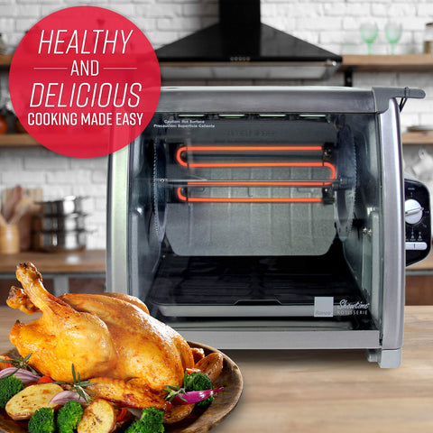 Ronco Horno Rotisserie, controles fáciles para ajustar tiempos y temperaturas.
