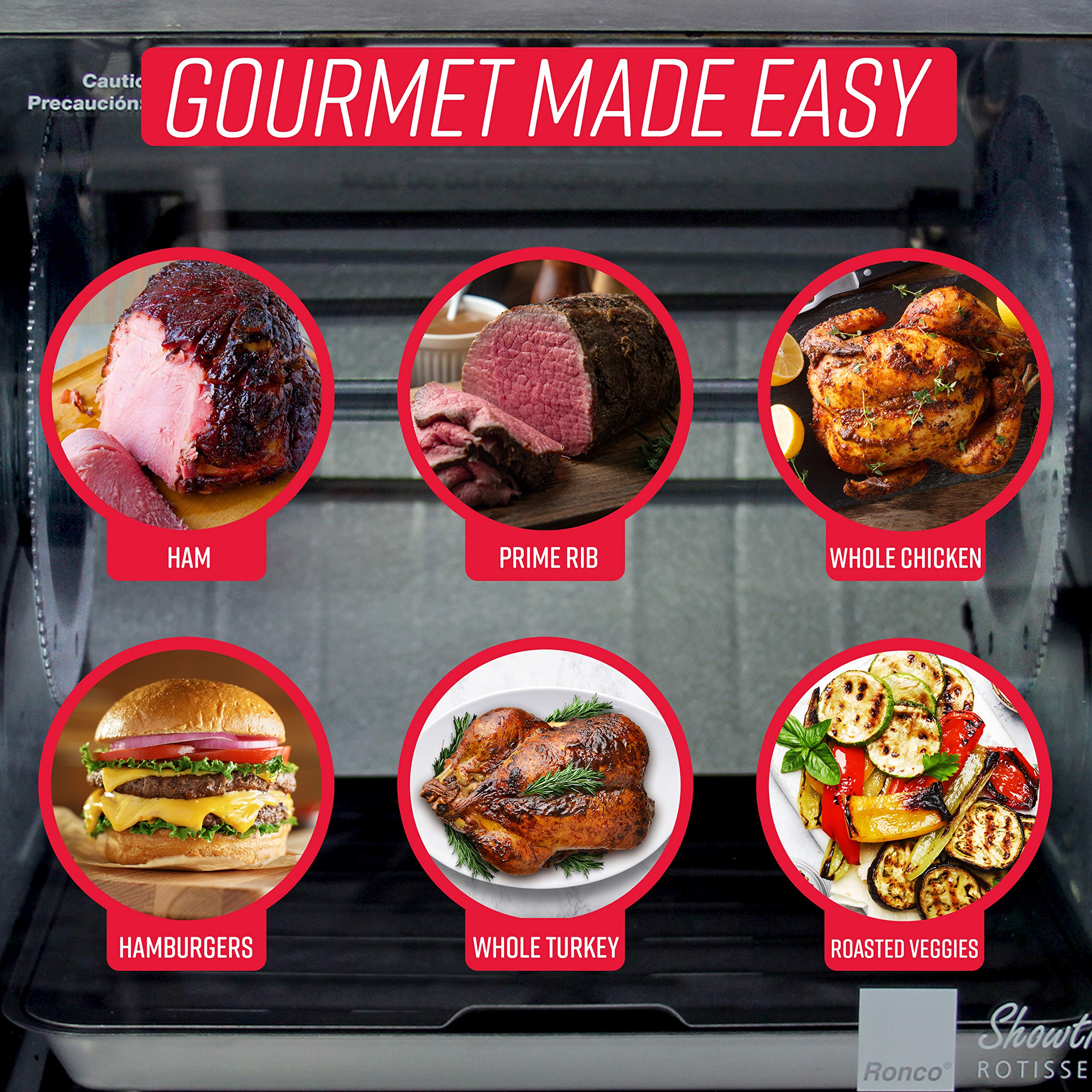 Ronco Horno Rotisserie: tapa de vidrio removible para observar la cocción.