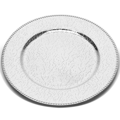 Roncooker mesa de lujo con acabado plateado y acentos metálicos.