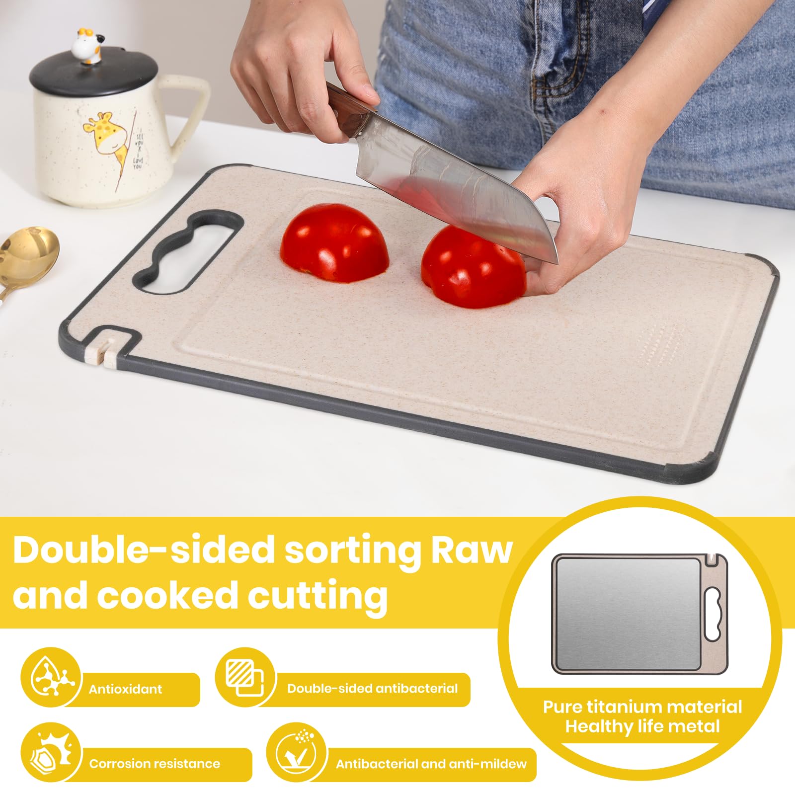 Tabla Rongding lado trigo PP para picar frutas y verduras