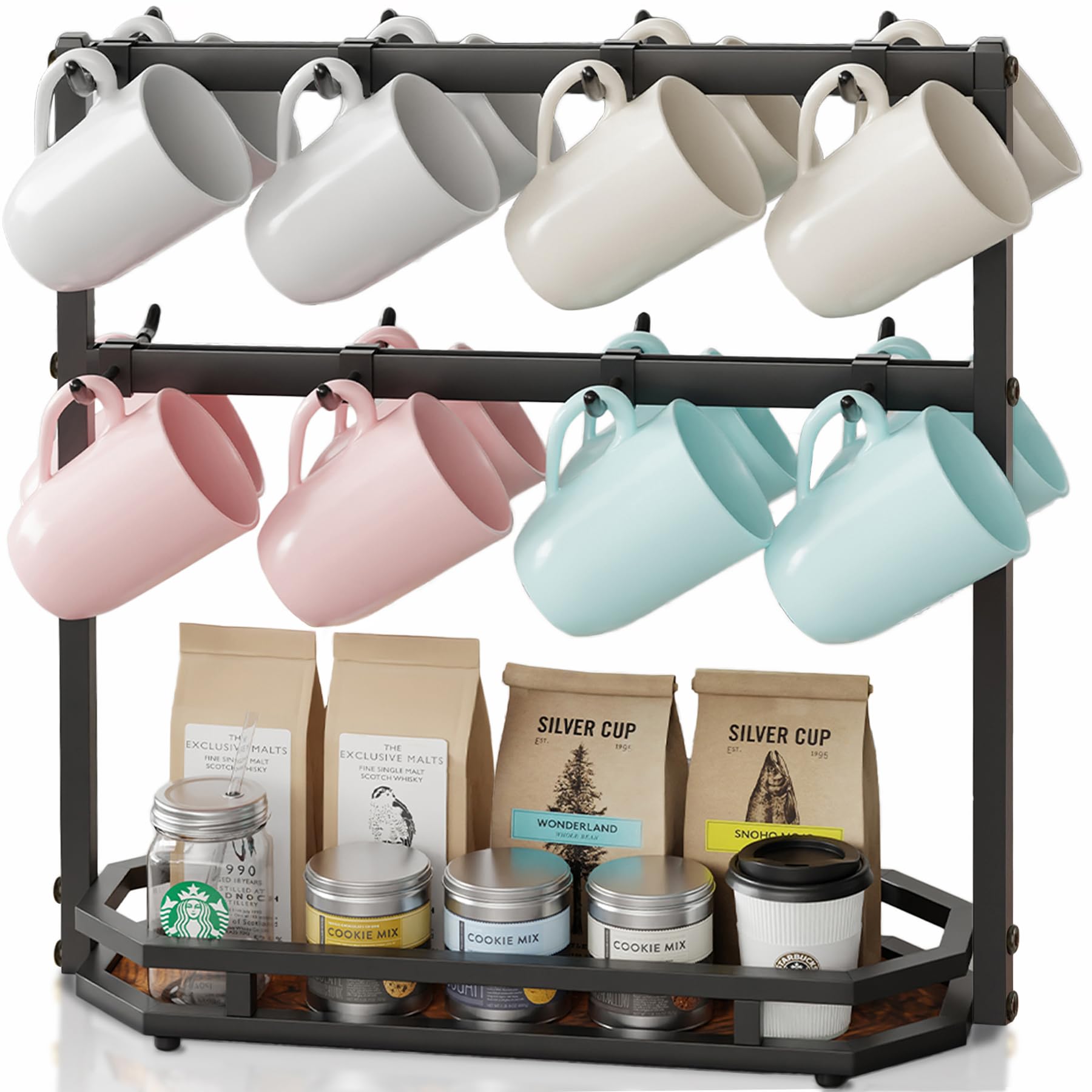 Ronjnndc porta-tazas de superficie con capacidad para 16 tazas, ideal para mantener el mostrador ordenado.