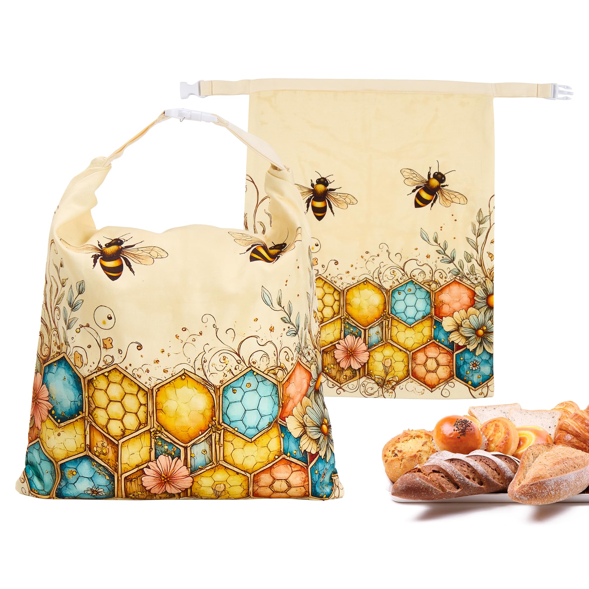 Ronxzas bolsas de pan con cera de abeja, frente, mantienen pan casero fresco por más tiempo