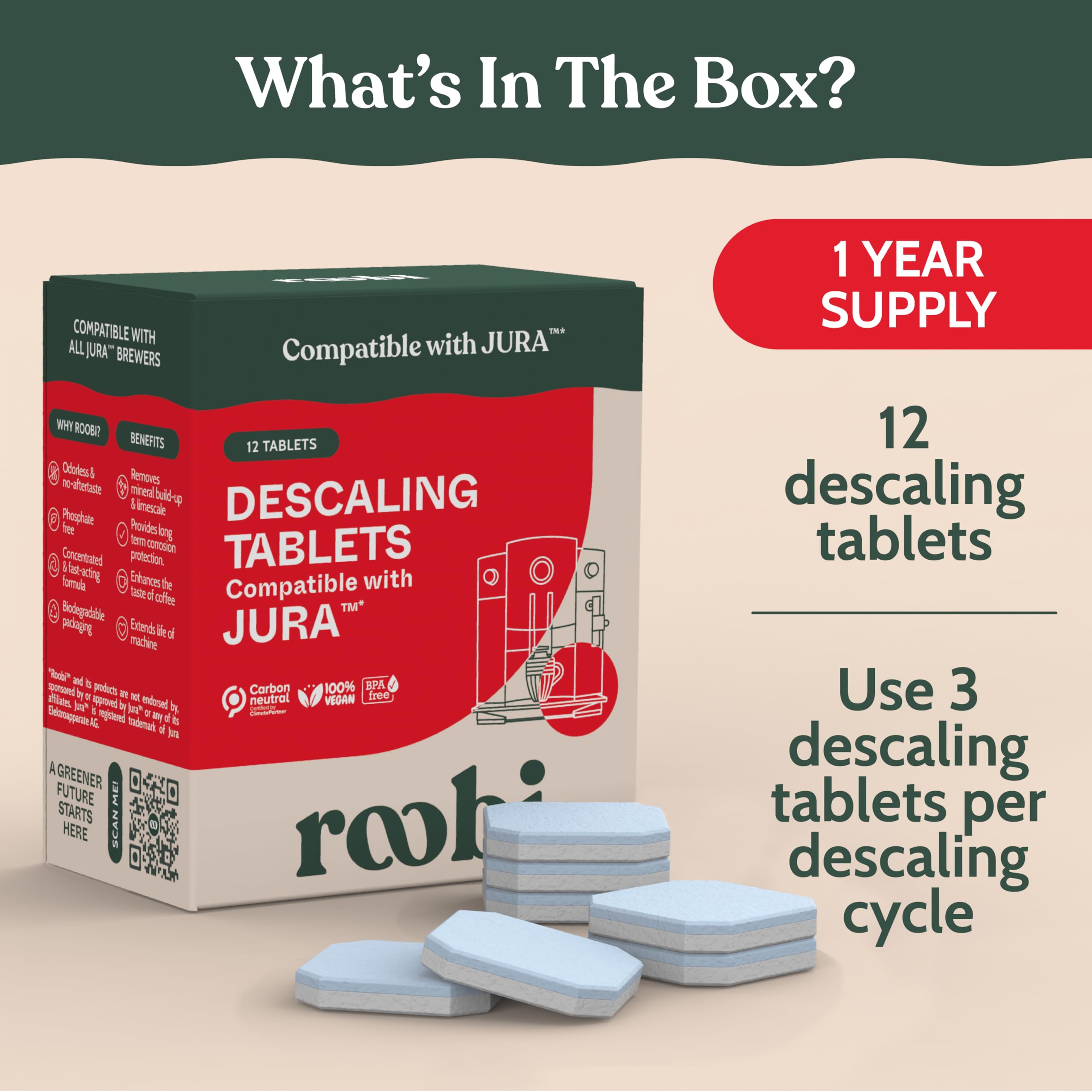 Tabletas Roobi Jura, acción rápida para limpieza interna y sabor más puro.