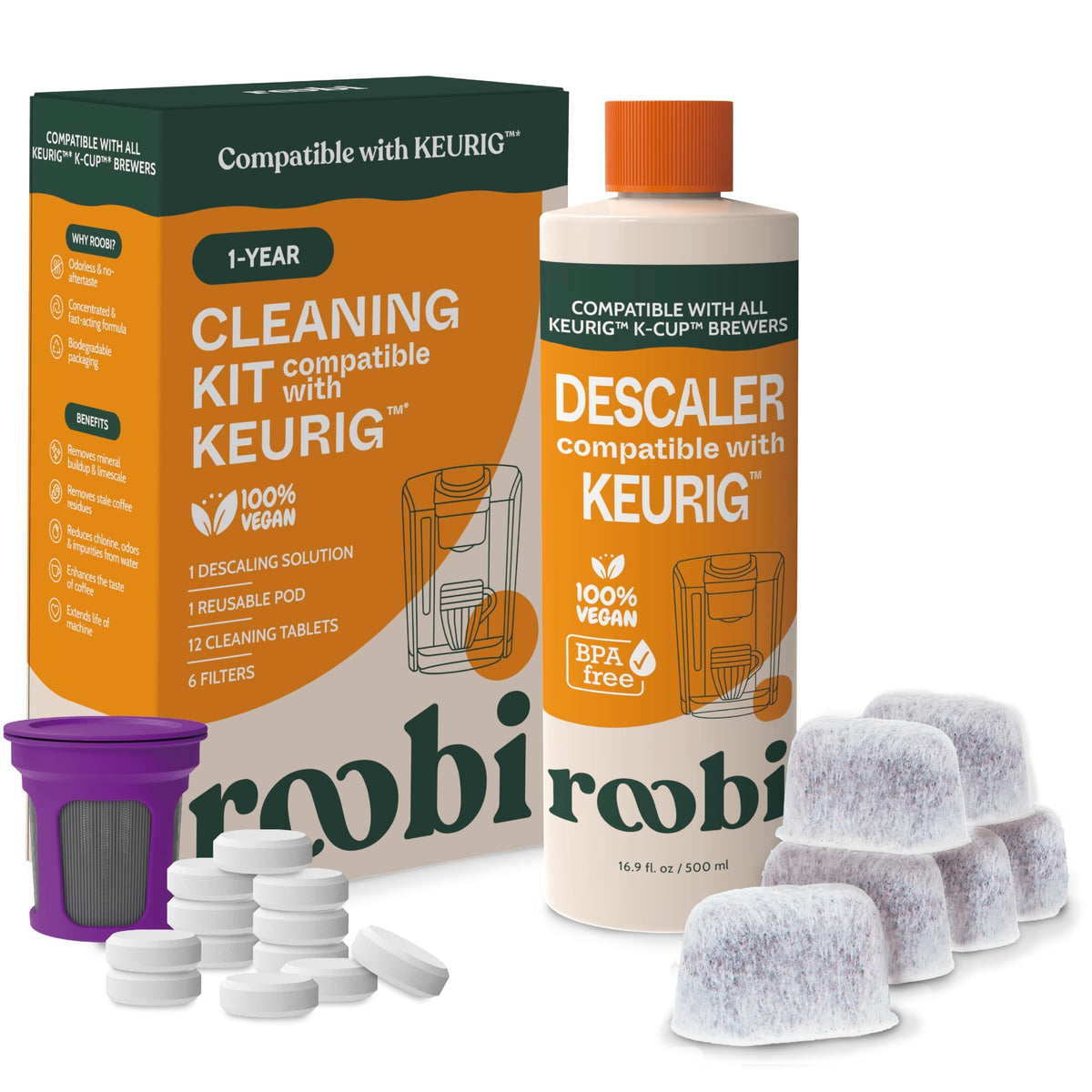 Roobi descalcificador para Keurig en botella para eliminar depósitos minerales