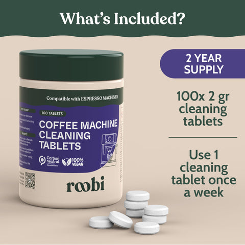 Roobi tabletas limpieza espresso durabilidad: prolonga la vida de la cafetera.