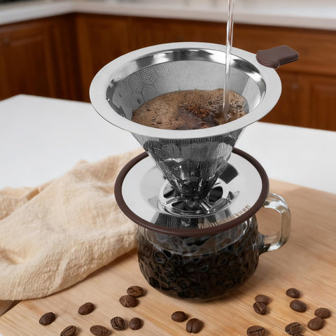 Roogaluckeep experiencia café sostenible: filtro reutilizable reduce desechos.