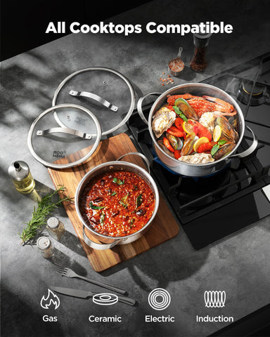 Roomena cacerola de 1.5qt con tapa, perfecta para salsas cremosas.