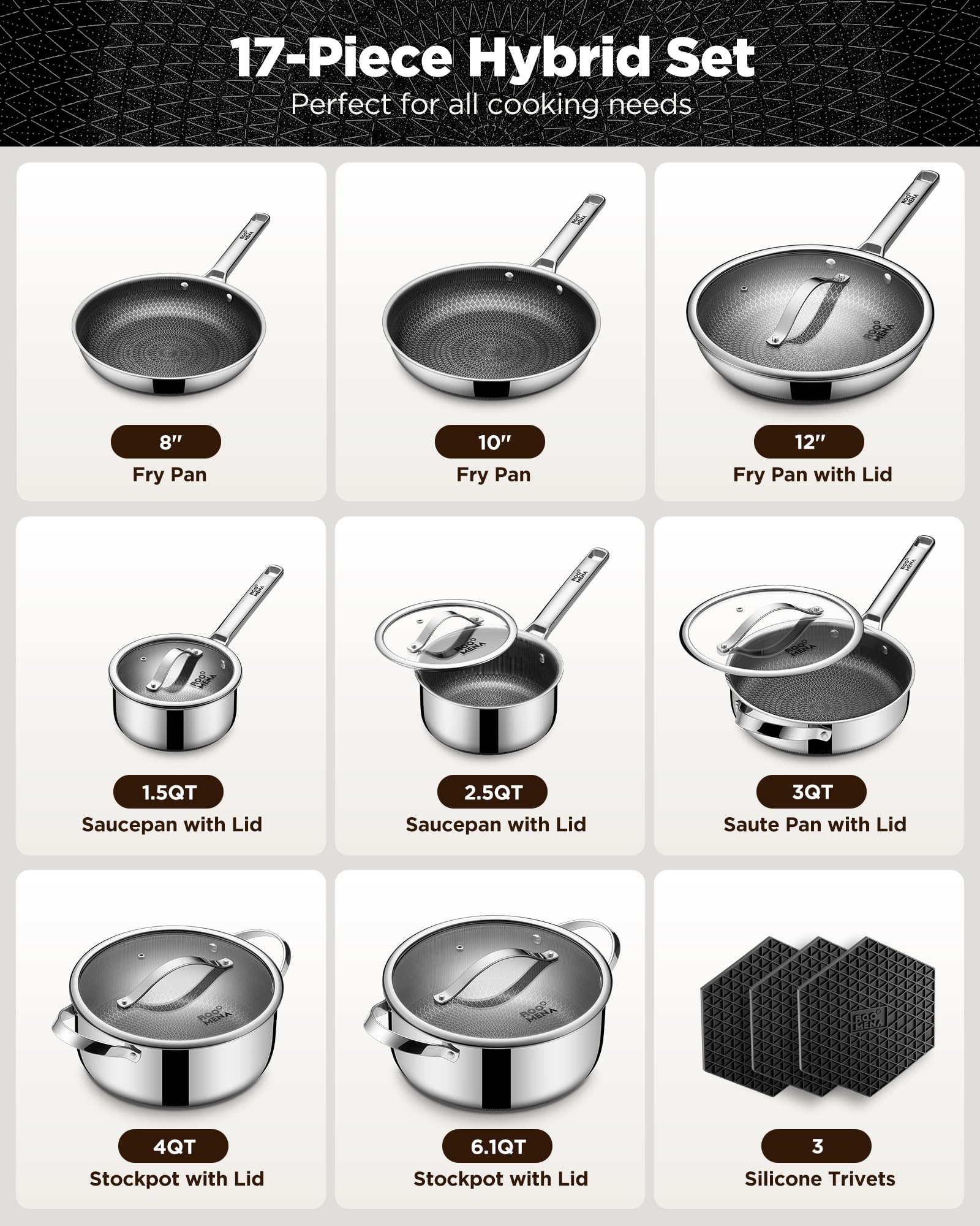 Roomena cacerola de 12 pulgadas con tapa, ideal para guisos y salsas.