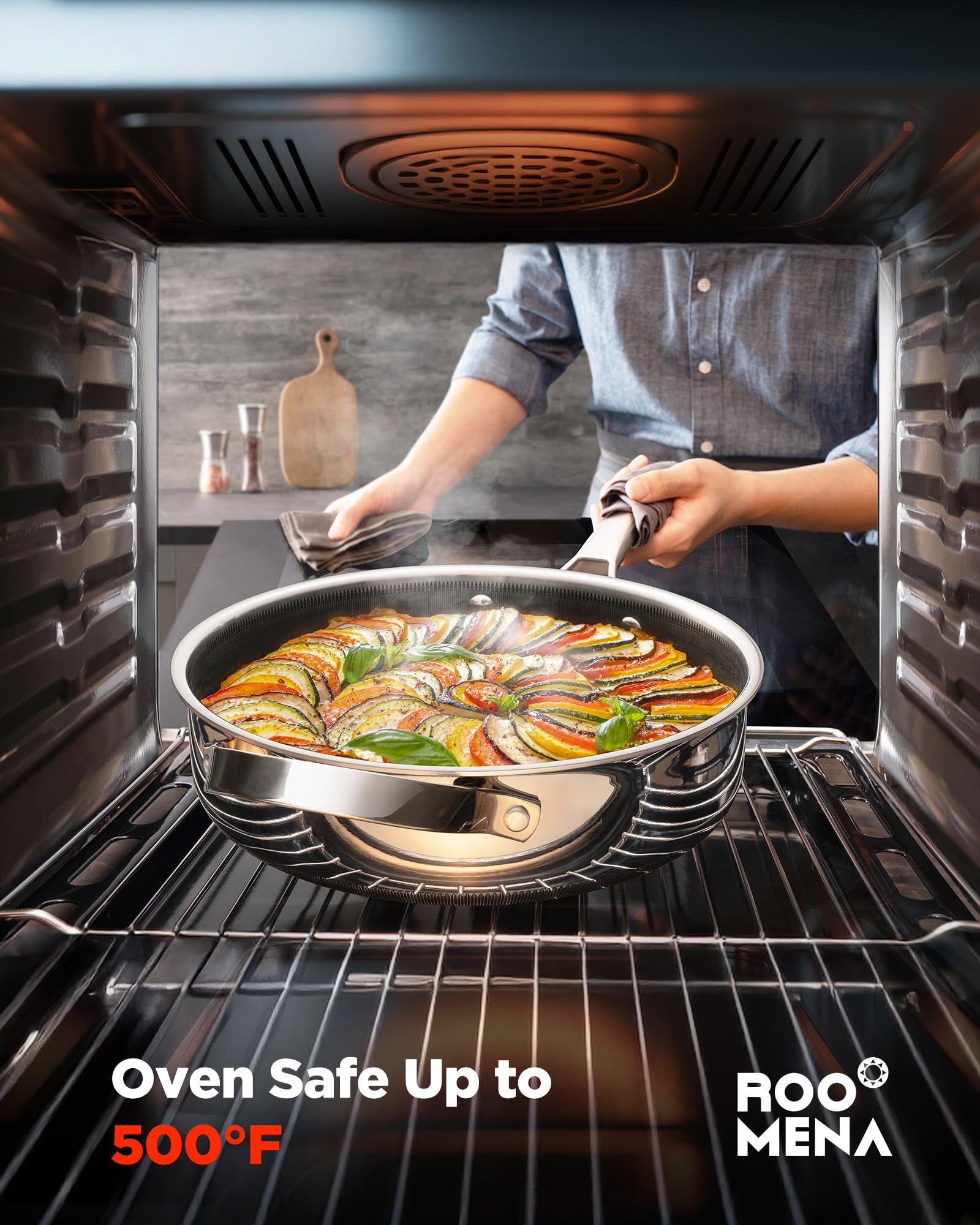 Base de tres capas de Roomena Wok garantiza calor uniforme
