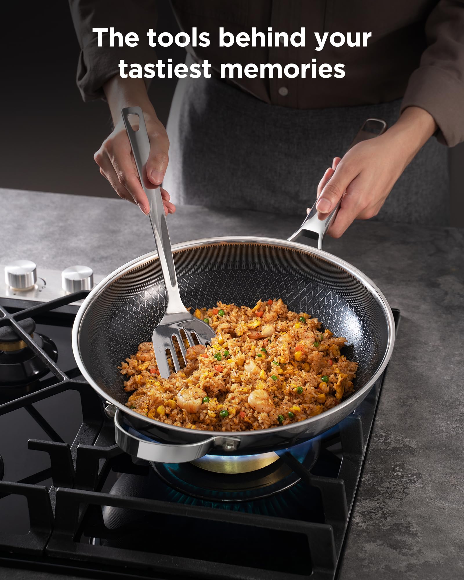 Interior cerámico híbrido de Roomena Wok para cocción suave