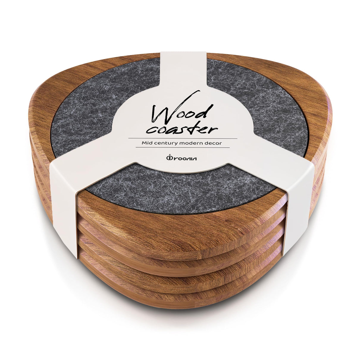 Roonin posavasos de madera de acacia con fieltro para evitar adherirse al vaso.