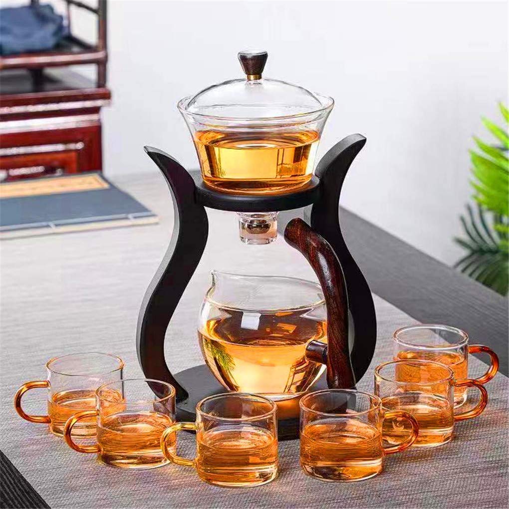 Tetera de vidrio RORA Lazy Kungfu con rotación para 6 tazas, ideal para tés sueltos.