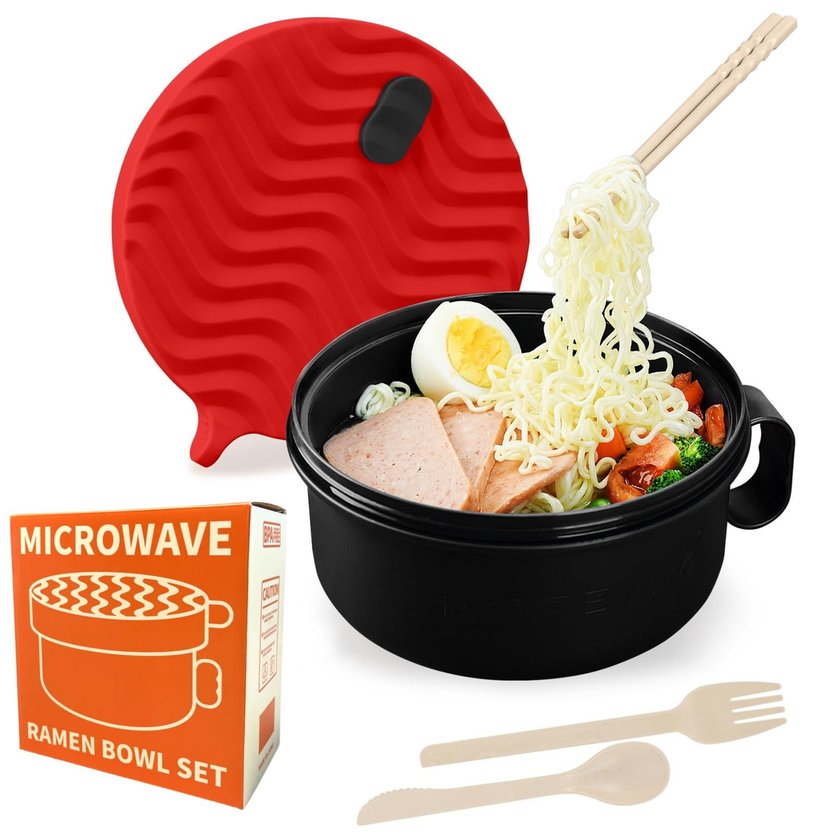 RORBAM tazón ramen microondas 48oz, práctico para comidas rápidas