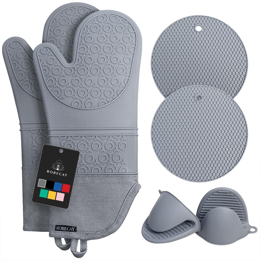 Guantes rorecay de silicona de 15 pulgadas para manejar ollas calientes con agarre seguro.