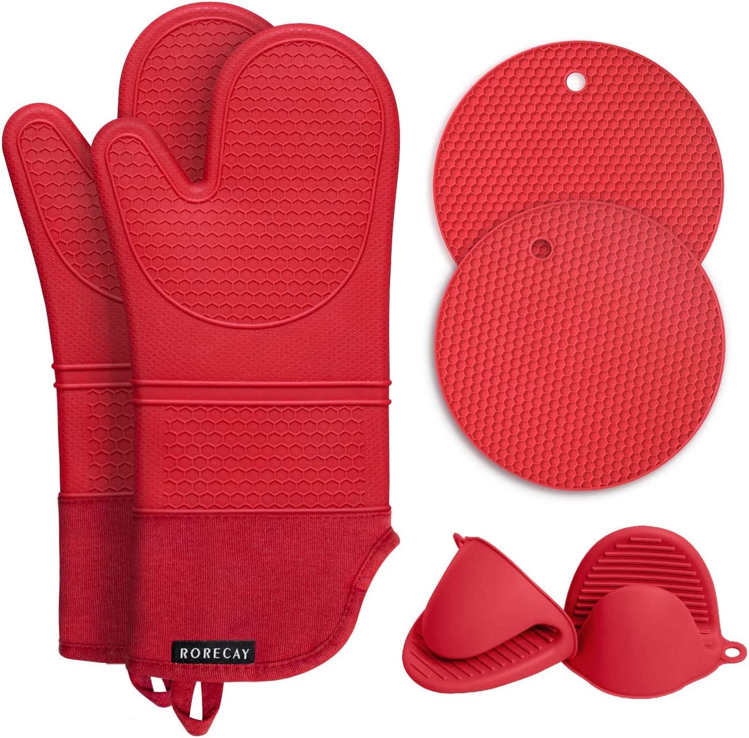 Guantes de horno Rorecay de 15 pulgadas con agarre seguro para cocinar.