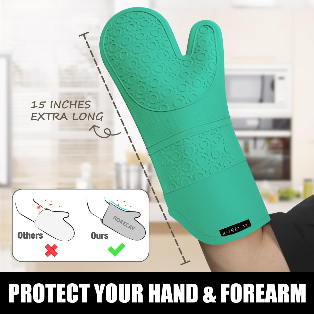 Mini manoplas rorecay para agarre rápido y seguro de utensilios calientes.