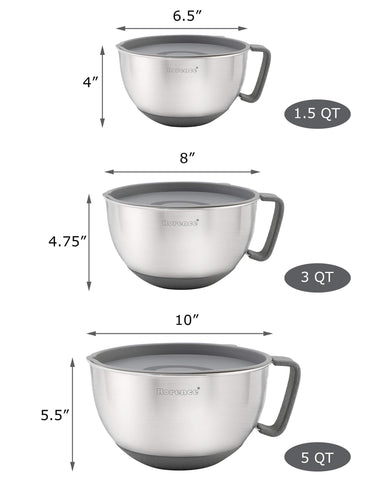 Rorence bol mezcla inoxidable con mango ergonómico para levantar fácilmente