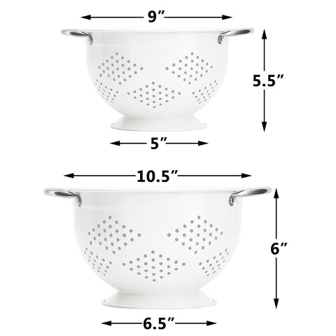 Rorence colador 3qt en polvo blanco con mango reforzado para manejo cómodo