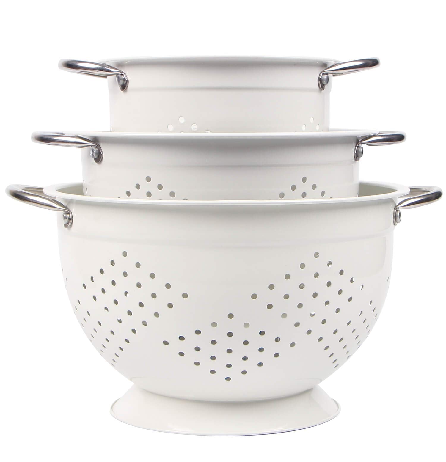 Coladores Rorence en blanco con recubrimiento, ideal para escurrir pasta.