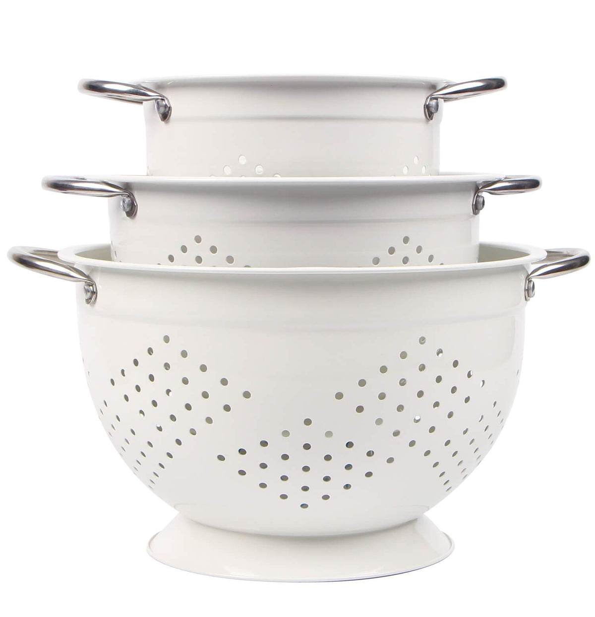 Coladores Rorence en blanco con recubrimiento, ideal para escurrir pasta.