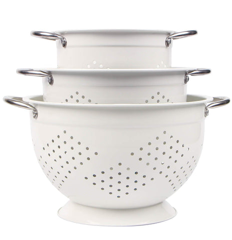 Coladores Rorence en blanco con recubrimiento, ideal para escurrir pasta.