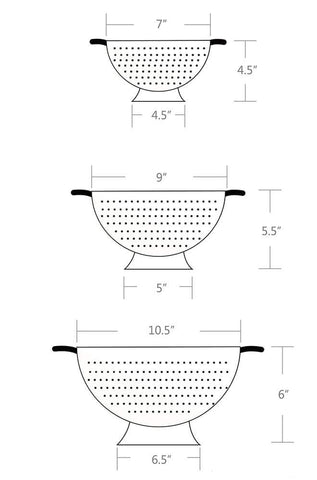 Colador de 3 qt de Rorence con mango robusto para agarre seguro.