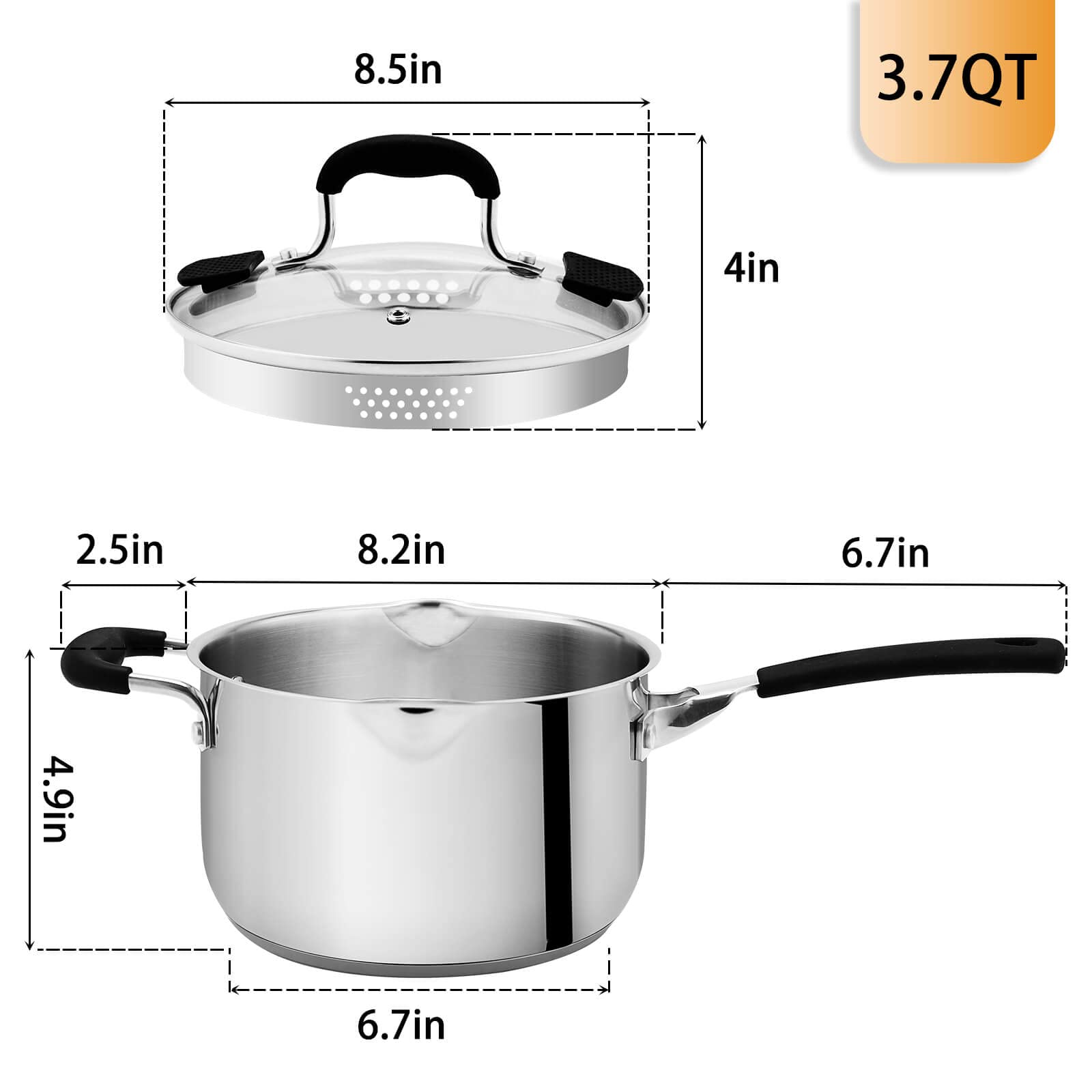 Olla Rorence de acero inoxidable con dos vertedores para verter con precisión.