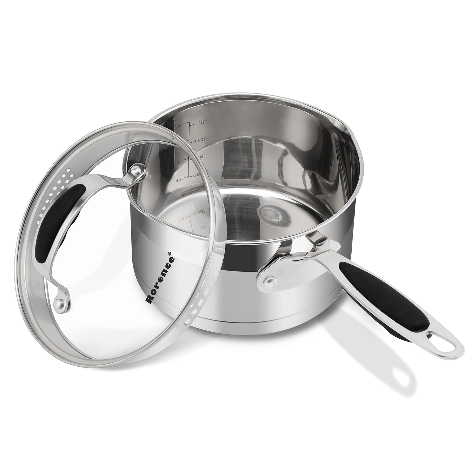 Sartén Rorence 2,5 cuartos en acero inoxidable para cocción rápida y uniforme.