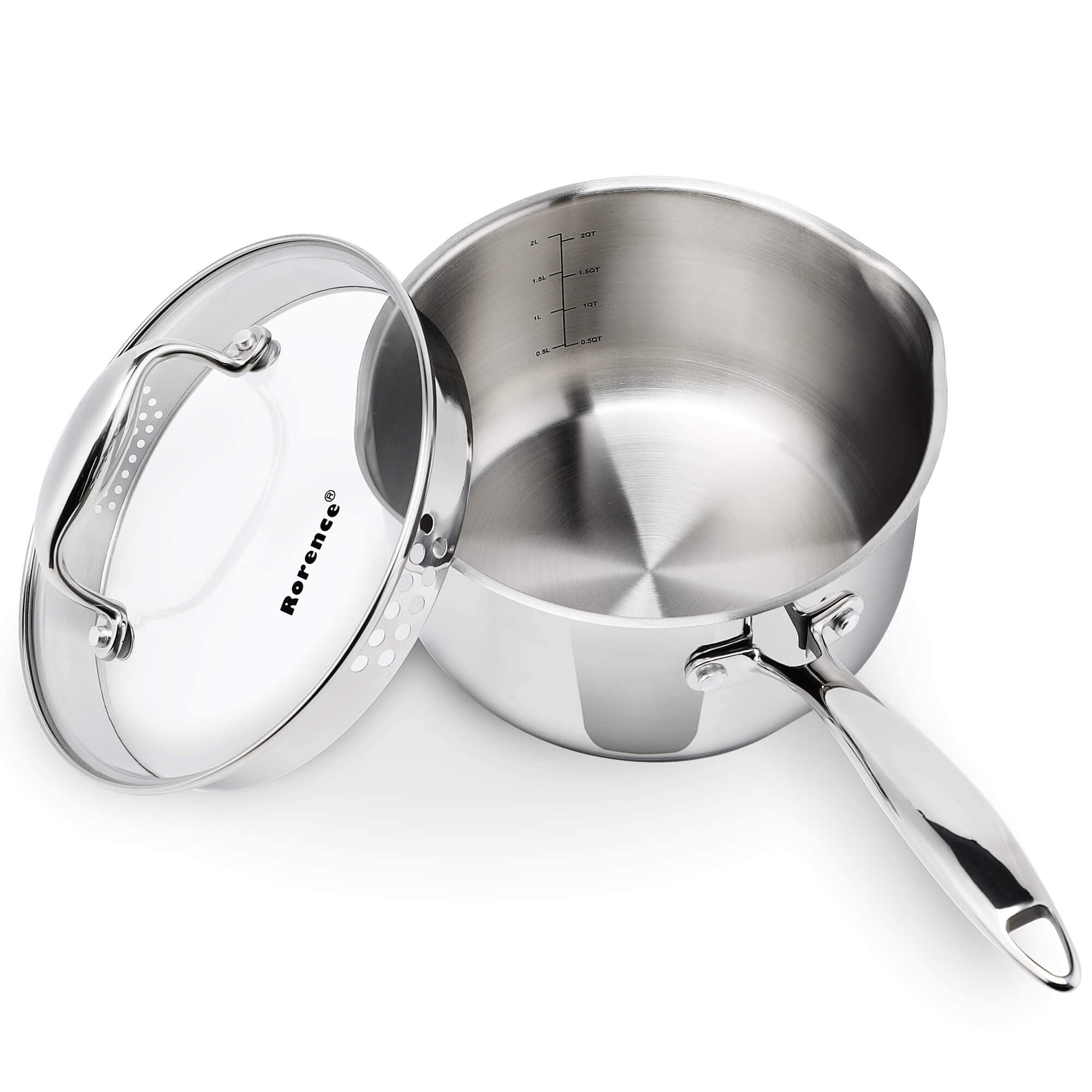 Sartén Rorence acero inoxidable exterior pulido, ideal para resultados consistentes en la cocina diaria
