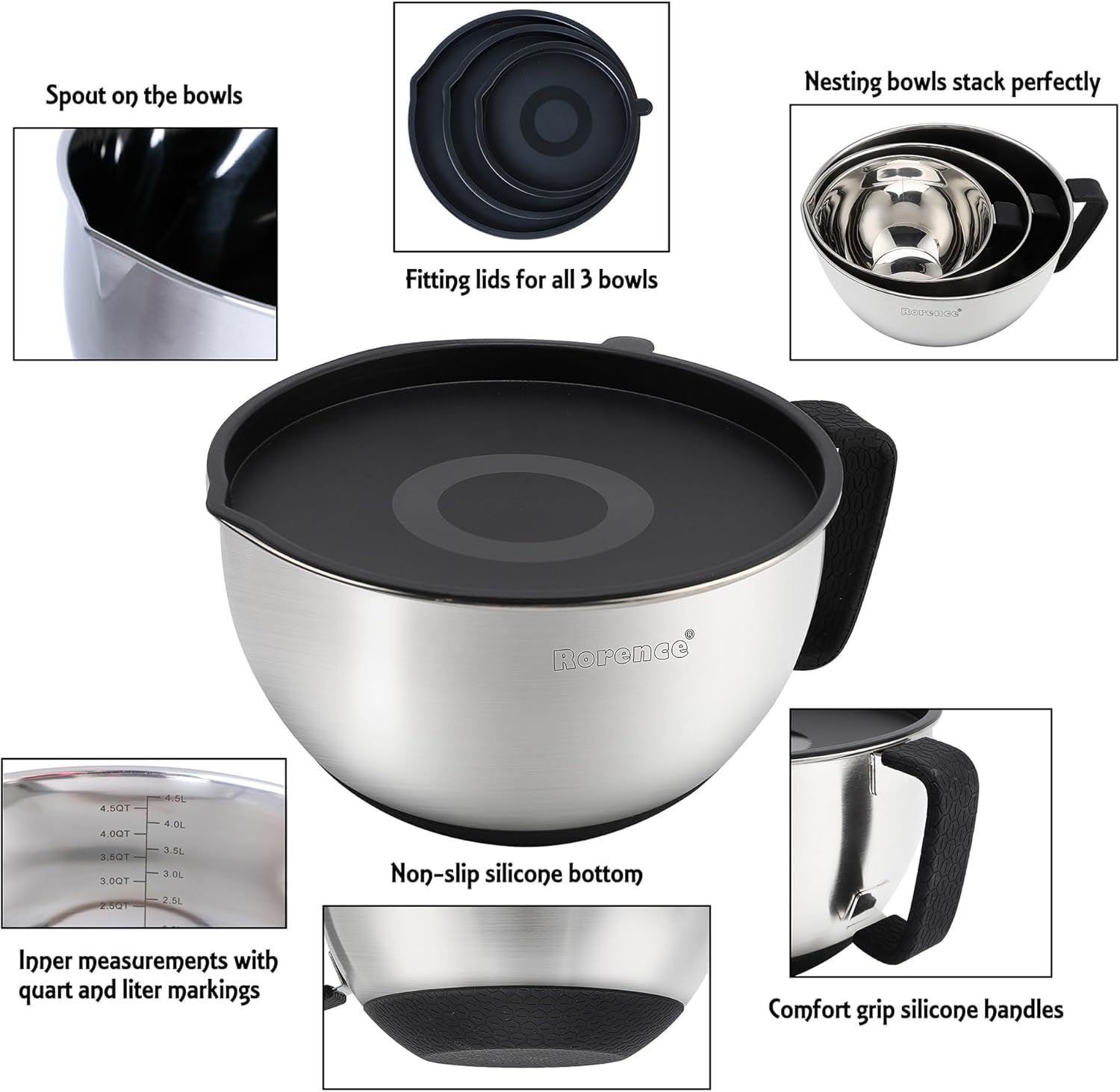 Rorence, tazones apilables para almacenamiento compacto en la cocina.