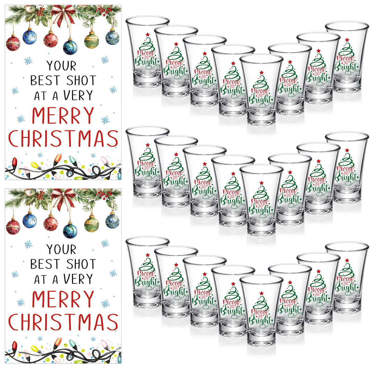 Roshtia 24 vasos chupito navideños con tarjetas para fiestas.