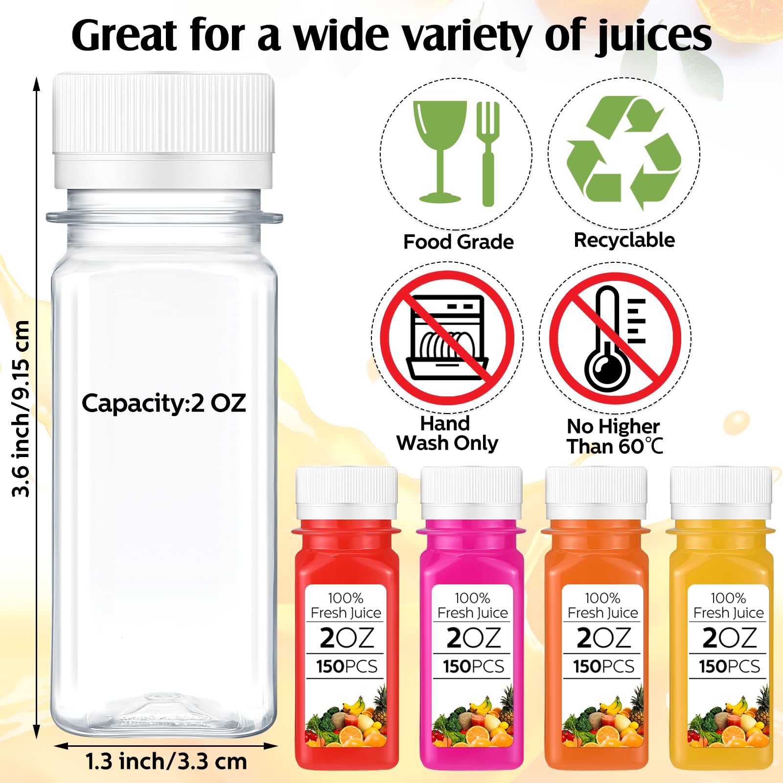 Roshtia botellas 2oz claras con tapa blanca, cierre hermético para viaje sin fugas.