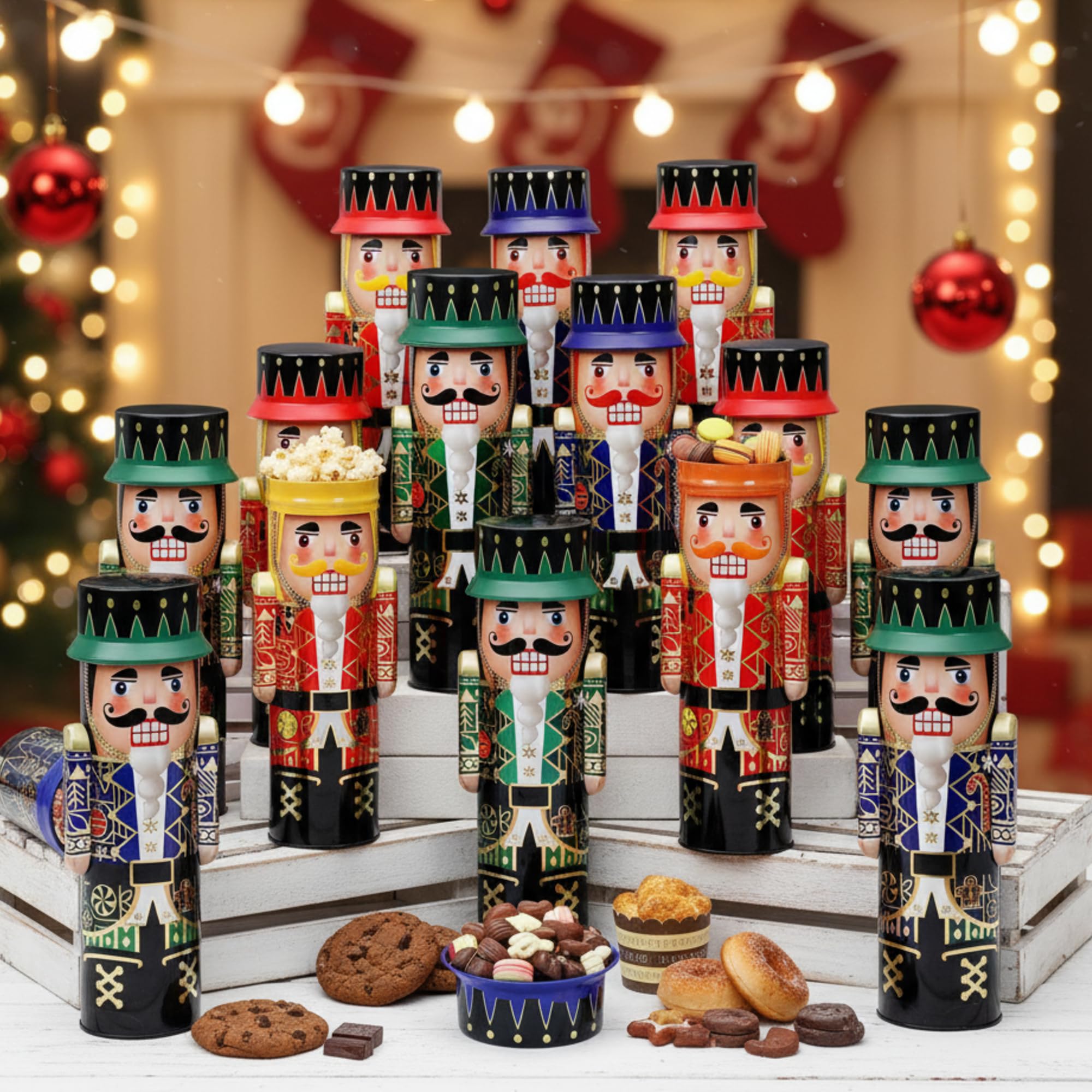 Roshtia latas navideñas con tapas para decorar y almacenar galletas.