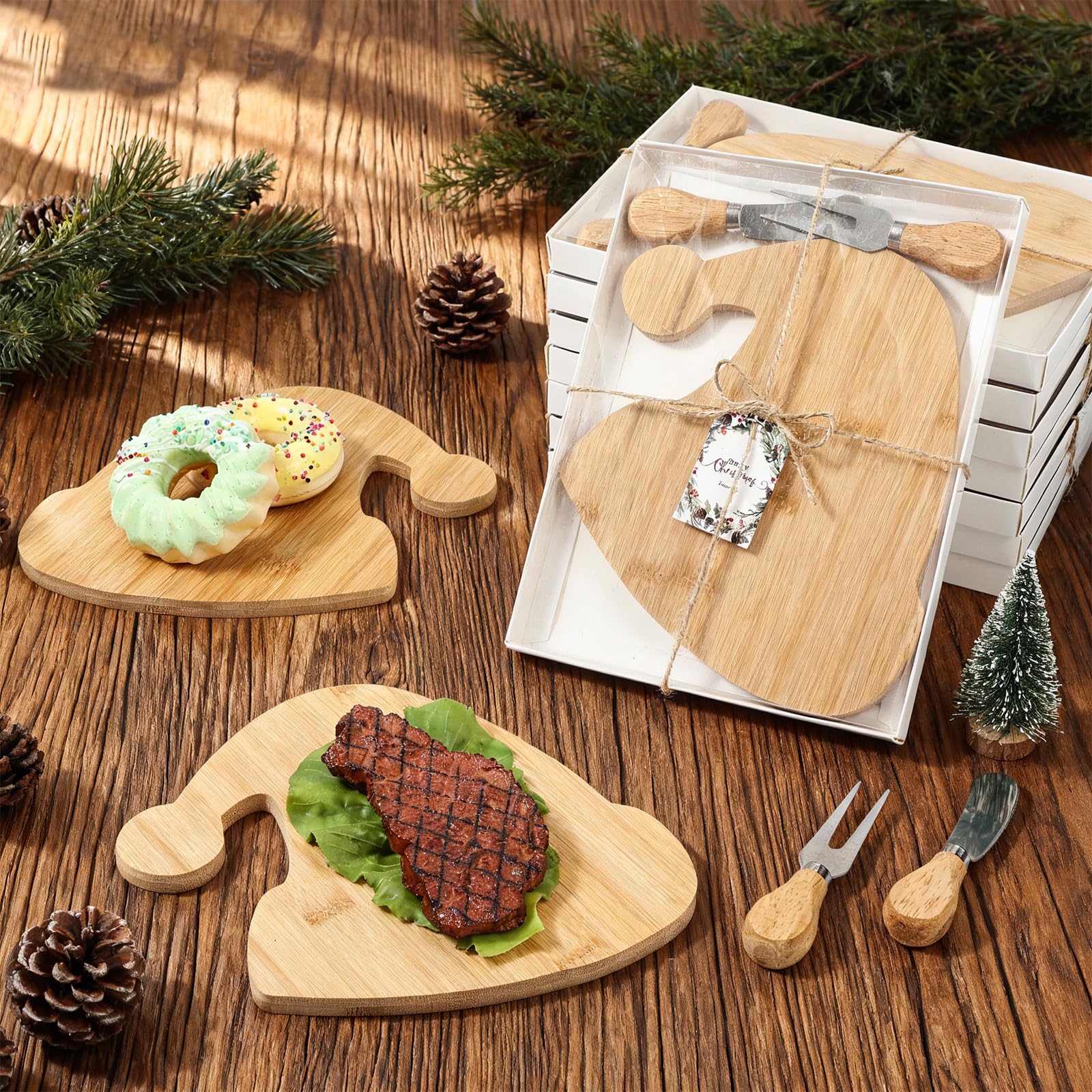Roshtia tablero charcutería bambú natural Navidad, acabado suave para uso diario