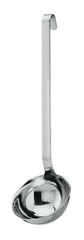 Cucharón Rösle 10010 de acero inoxidable con mango ganchudo para servir sin goteo.