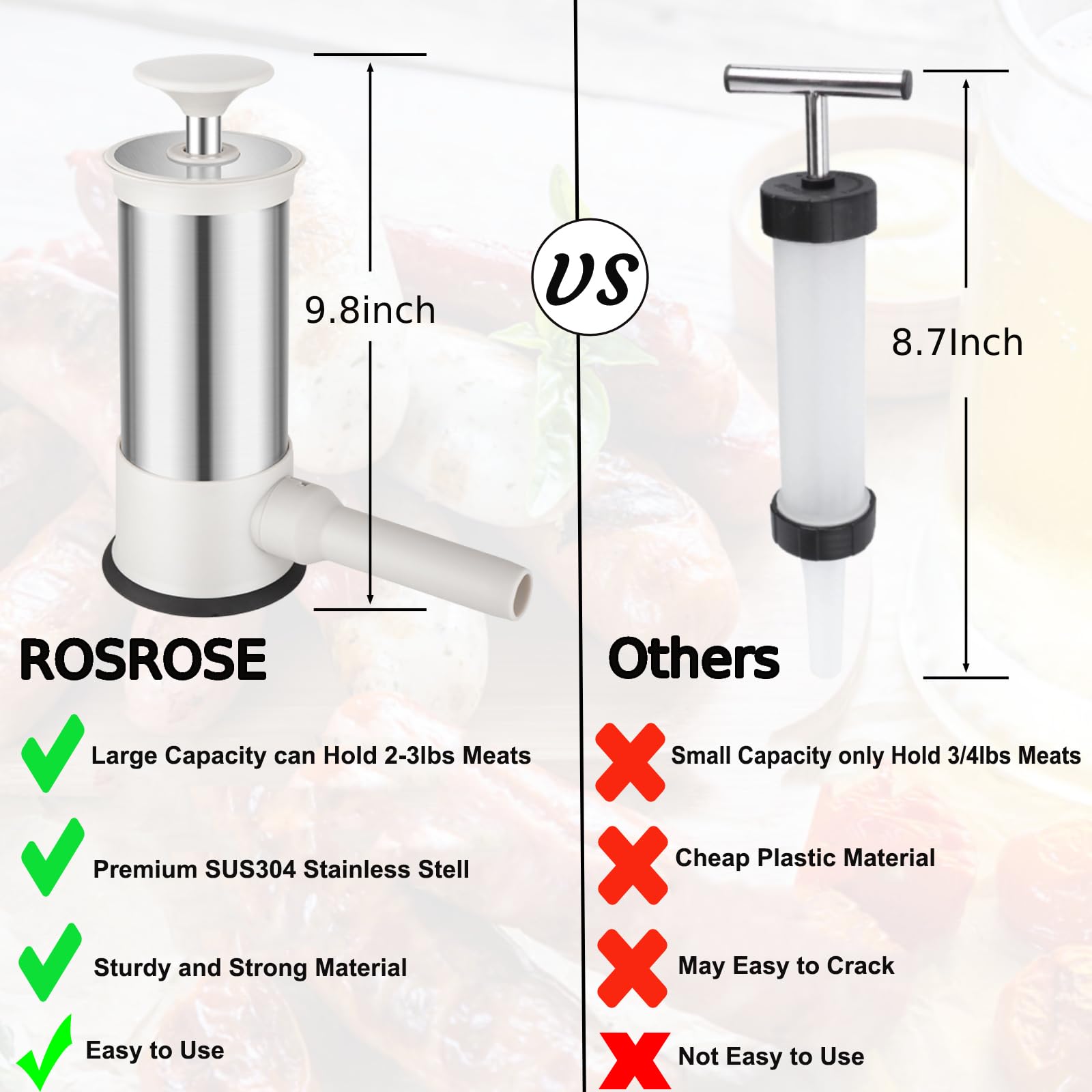 ROSROSE Prensa con cuatro tubos para salchichas y salamines caseros.