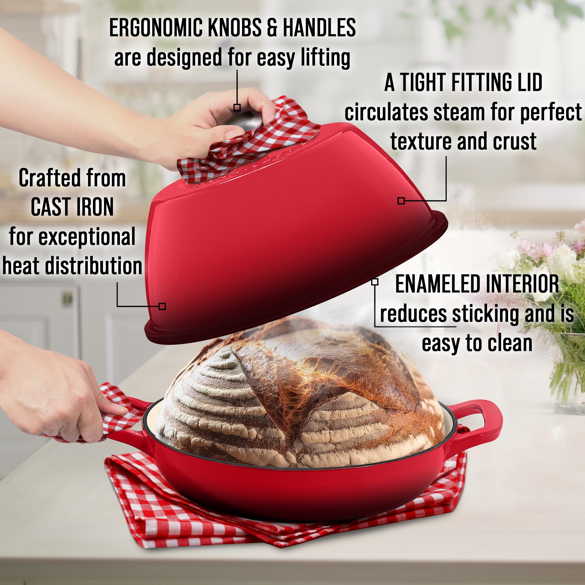 ROSSALLINI Mango ergonómico facilita manejo seguro al sacar pan caliente.