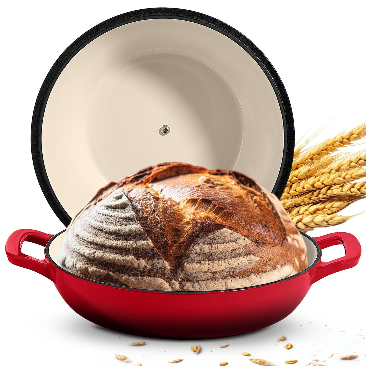 ROSSALLINI Horno redondo de hierro esmaltado con tapa ajustada para pan crujiente y dorado.