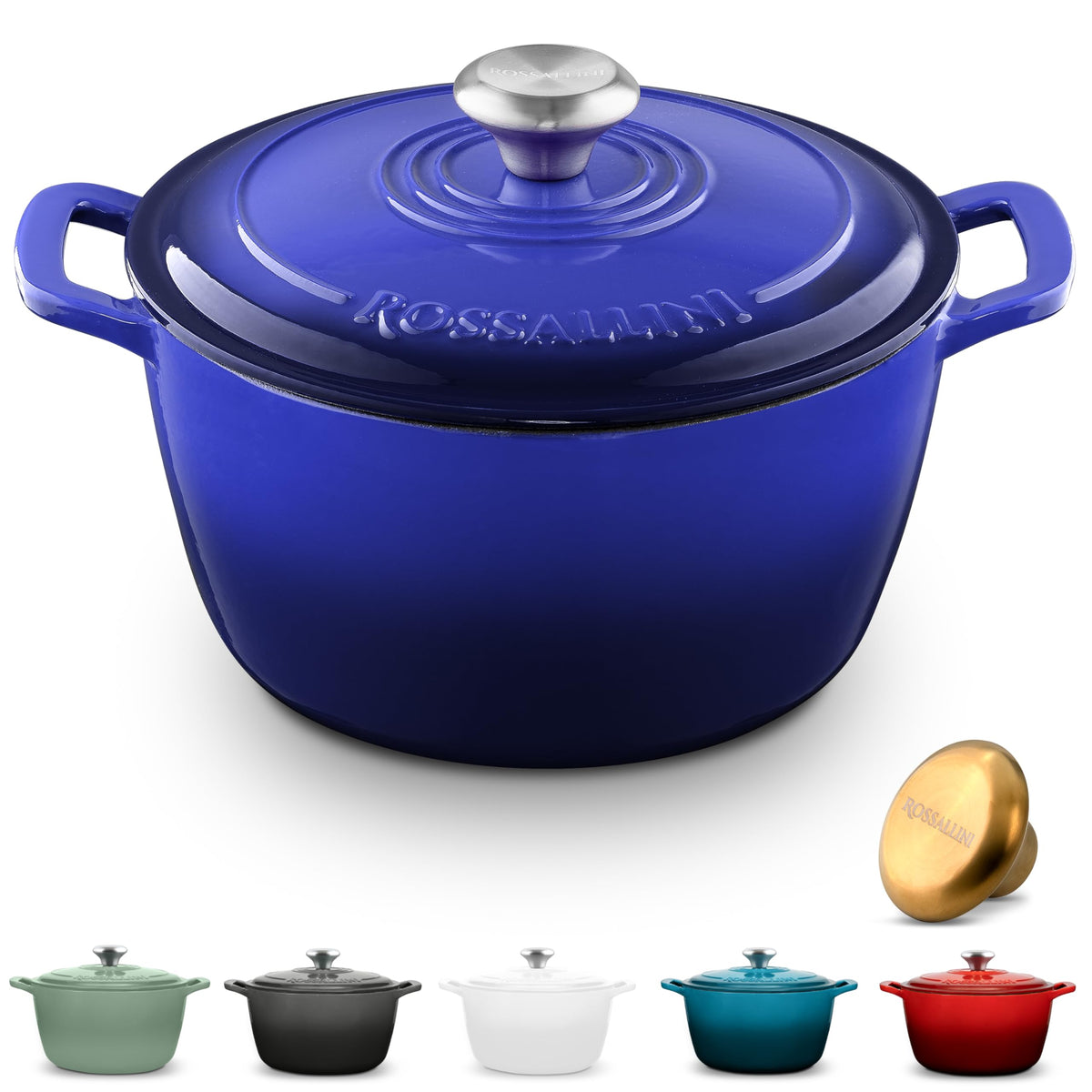 ROSSALLINI olla de hierro esmaltado Indigo Azul para asar y hornear
