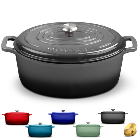 Olla Rossallini Signature 5 qt Oyster Grey con tapa: retiene calor para cocciones uniformes.
