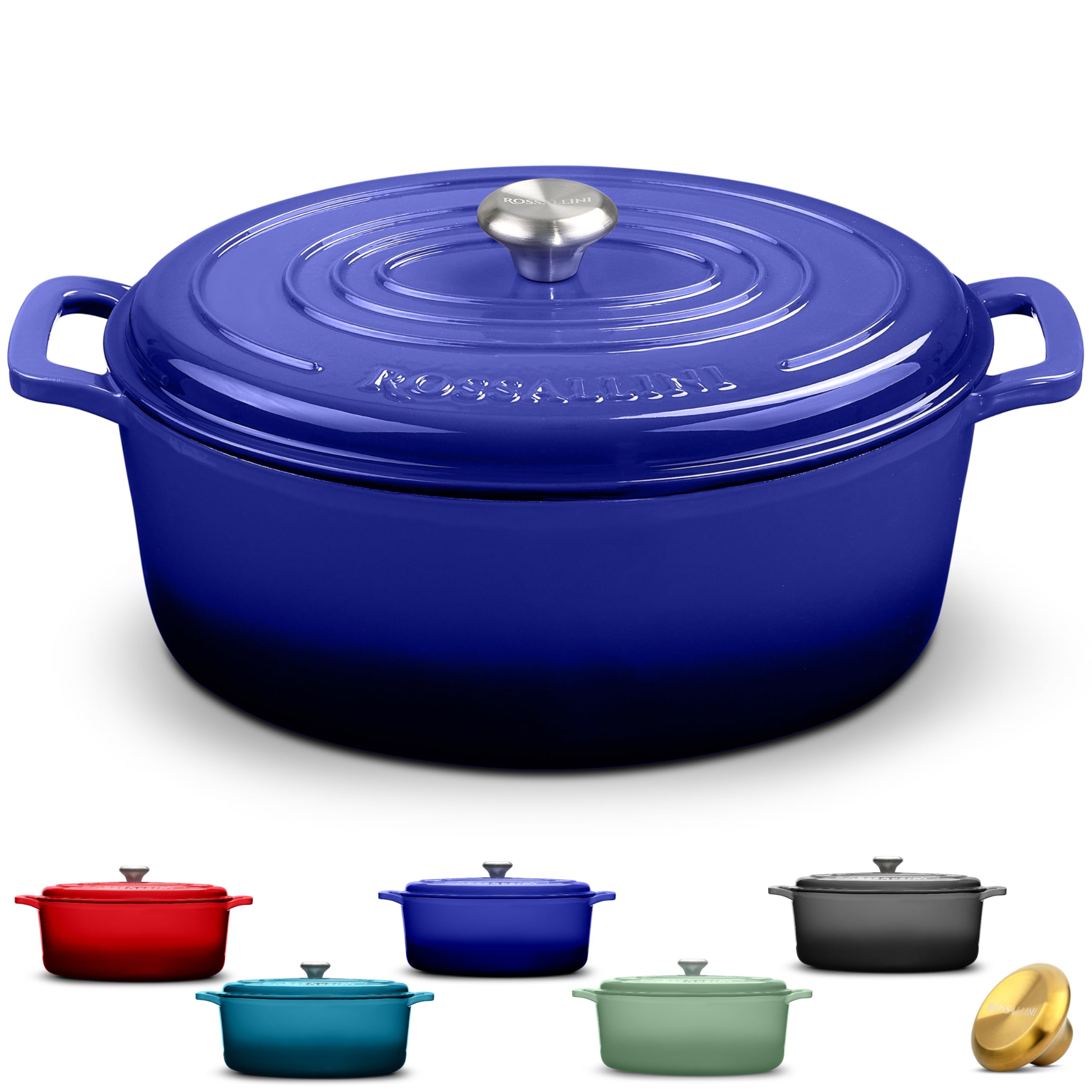Olla oval Rossallini Azul Índigo para cocción uniforme.