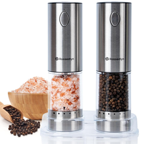 Molinillo eléctrico Rossedlyn para sal y pimienta con capacidad de 95 ml, ideal para cocinar.