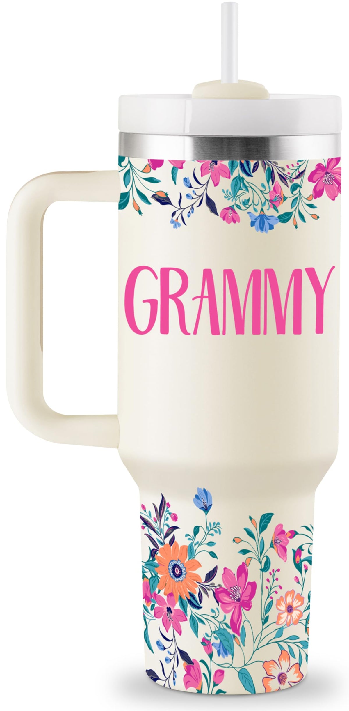 Vaso ROSTANTEN Grammy 40oz con tapa y pajilla para uso diario.