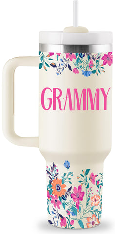 Vaso ROSTANTEN Grammy 40oz con tapa y pajilla para uso diario.